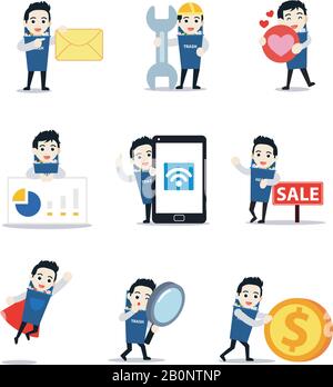 Set character of male bring trashcan for environmental cleanliness. Stock Vector