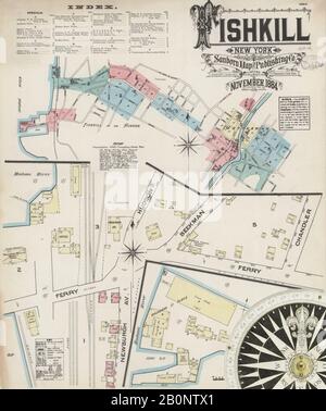 Image 1 of Sanborn Fire Insurance Map from Fishkill-on-the-hudson, Dutchess County, New York. Nov 1884. 10 Sheet(s), America, street map with a Nineteenth Century compass Stock Photo