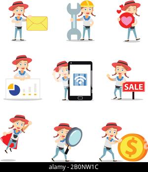 Set character of women tourist wearing fancy waist bag. Stock Vector