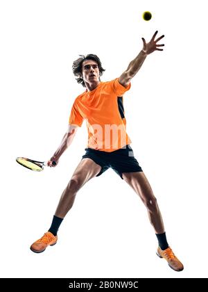one caucasian hispanic tennis player man in studio silhouette isolated on white background Stock Photo