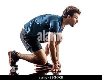 one caucasian runner running jogger jogger young man in studio isolated on white background Stock Photo