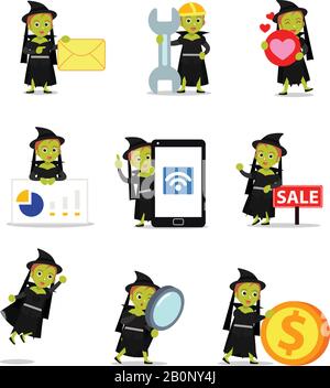 Set character of woman as a wicked witch on the newest thriller movie. Stock Vector