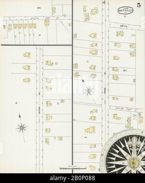 Image 5 of Sanborn Fire Insurance Map from Amityville, Suffolk County, New York. Feb 1897. 6 Sheet(s), America, street map with a Nineteenth Century compass Stock Photo