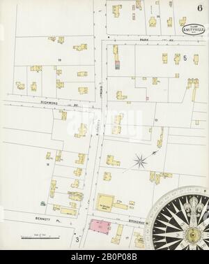 Image 6 of Sanborn Fire Insurance Map from Amityville, Suffolk County, New York. Feb 1897. 6 Sheet(s), America, street map with a Nineteenth Century compass Stock Photo