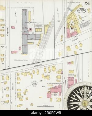 Image 24 of Sanborn Fire Insurance Map from Auburn, Cayuga County, New York. Apr 1898. 30 Sheet(s), America, street map with a Nineteenth Century compass Stock Photo