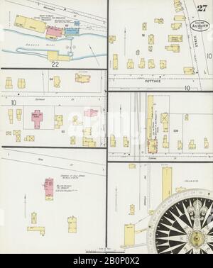 Image 27 of Sanborn Fire Insurance Map from Auburn, Cayuga County, New York. Apr 1898. 30 Sheet(s), America, street map with a Nineteenth Century compass Stock Photo