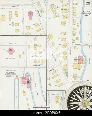 Image 29 of Sanborn Fire Insurance Map from Auburn, Cayuga County, New York. Apr 1898. 30 Sheet(s), America, street map with a Nineteenth Century compass Stock Photo
