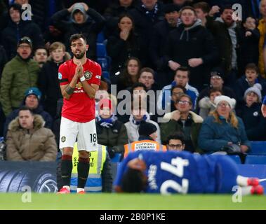 London, UK. 17th Feb, 2020. Manchester United's Bruno Fernandes during the English Premier League match between Chelsea and Manchester United, Monday, Feb. 17, 2020, at Stamford Bridge, in London, United Kingdom. Manchester United defeated Chelsea 2-0. (Mitchell Gunn/Image of Sport) Photo via Credit: Newscom/Alamy Live News