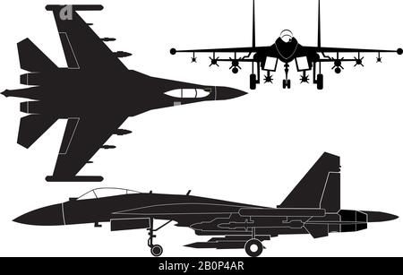 Jet fighter silhouette vector on white background Stock Vector