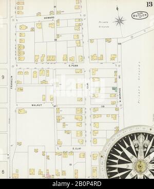 Image 13 of Sanborn Fire Insurance Map from Butler, Butler County, Pennsylvania. Sep 1896. 14 Sheet(s), America, street map with a Nineteenth Century compass Stock Photo