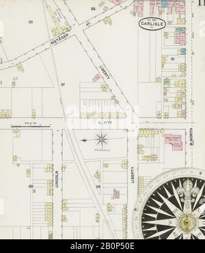 Image 11 of Sanborn Fire Insurance Map from Carlisle, Cumberland County, Pennsylvania. Aug 1890. 13 Sheet(s), America, street map with a Nineteenth Century compass Stock Photo