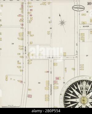 Image 10 of Sanborn Fire Insurance Map from Chambersburg, Franklin County, Pennsylvania. Nov 1887. 14 Sheet(s), America, street map with a Nineteenth Century compass Stock Photo