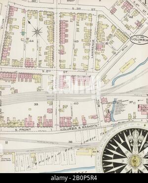 Image 11 of Sanborn Fire Insurance Map from Columbia, Lancaster County, Pennsylvania. Aug 1886. 16 Sheet(s), America, street map with a Nineteenth Century compass Stock Photo