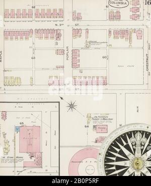 Image 16 of Sanborn Fire Insurance Map from Columbia, Lancaster County, Pennsylvania. Aug 1886. 16 Sheet(s), America, street map with a Nineteenth Century compass Stock Photo