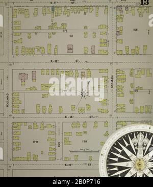 Image 13 of Sanborn Fire Insurance Map from Erie, Erie County, Pennsylvania. 1888. 36 Sheet(s). Bound, America, street map with a Nineteenth Century compass Stock Photo