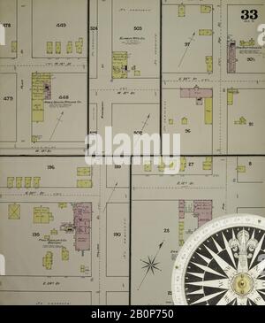 Image 33 of Sanborn Fire Insurance Map from Erie, Erie County, Pennsylvania. 1888. 36 Sheet(s). Bound, America, street map with a Nineteenth Century compass Stock Photo