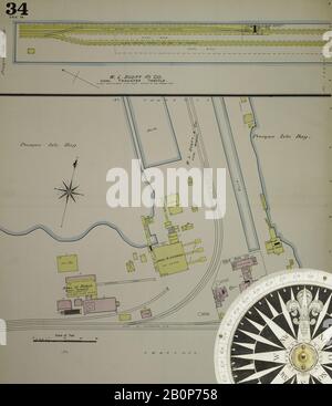 Image 34 of Sanborn Fire Insurance Map from Erie, Erie County, Pennsylvania. 1888. 36 Sheet(s). Bound, America, street map with a Nineteenth Century compass Stock Photo