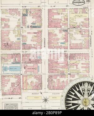Image 16 of Sanborn Fire Insurance Map from Harrisburg, Dauphin County, Pennsylvania. Oct 1884. 28 Sheet(s), America, street map with a Nineteenth Century compass Stock Photo