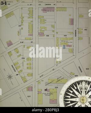 Image 34 of Sanborn Fire Insurance Map from Harrisburg, Dauphin County, Pennsylvania. 1890. 42 Sheet(s). Bound, America, street map with a Nineteenth Century compass Stock Photo