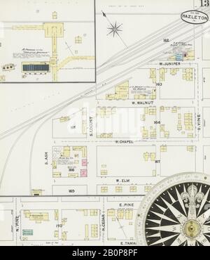 Image 13 of Sanborn Fire Insurance Map from Hazleton, Luzerne County, Pennsylvania. Apr 1891. 14 Sheet(s), America, street map with a Nineteenth Century compass Stock Photo