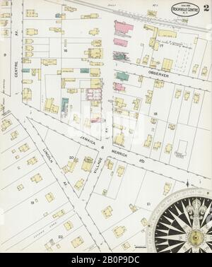 Image 2 of Sanborn Fire Insurance Map from Rockville Centre, Nassau County, New York. Jun 1892. 2 Sheet(s), America, street map with a Nineteenth Century compass Stock Photo