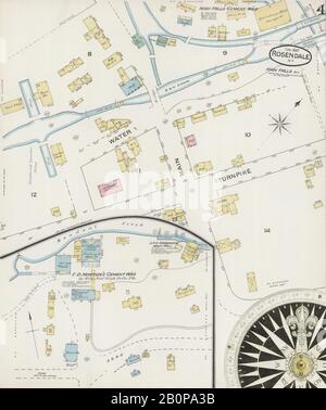 Image 4 of Sanborn Fire Insurance Map from Rosendale, Ulster County, New York. Feb 1887. 4 Sheet(s), America, street map with a Nineteenth Century compass Stock Photo
