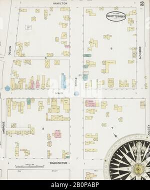 Image 2 of Sanborn Fire Insurance Map from Sackets Harbor, Jefferson County, New York. Jun 1890. 3 Sheet(s), America, street map with a Nineteenth Century compass Stock Photo