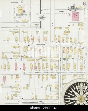 Image 14 of Sanborn Fire Insurance Map from Saratoga, Saratoga County, New York. May 1895. 30 Sheet(s), America, street map with a Nineteenth Century compass Stock Photo