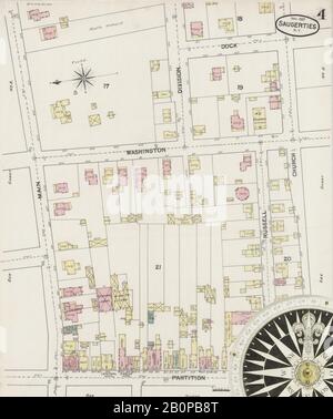 Image 4 of Sanborn Fire Insurance Map from Saugerties, Ulster County, New York. Nov 1887. 8 Sheet(s), America, street map with a Nineteenth Century compass Stock Photo