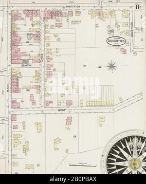 Image 8 of Sanborn Fire Insurance Map from Saugerties, Ulster County, New York. Nov 1887. 8 Sheet(s), America, street map with a Nineteenth Century compass Stock Photo