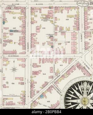 Image 19 of Sanborn Fire Insurance Map from Lancaster, Lancaster County, Pennsylvania. Oct 1886. 25 Sheet(s), America, street map with a Nineteenth Century compass Stock Photo