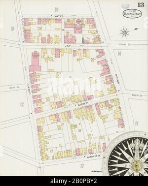 Image 13 of Sanborn Fire Insurance Map from Schenectady, Schenectady County, New York. May 1894. 37 Sheet(s), America, street map with a Nineteenth Century compass Stock Photo