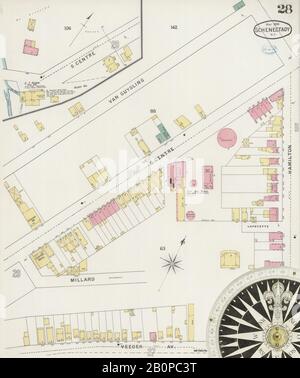 Image 28 of Sanborn Fire Insurance Map from Schenectady, Schenectady County, New York. May 1894. 37 Sheet(s), America, street map with a Nineteenth Century compass Stock Photo