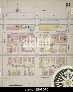 Image 21 of Sanborn Fire Insurance Map from Syracuse, Onondaga County, New York. 1892 Vol. 1. 78 Sheet(s). Bound, America, street map with a Nineteenth Century compass Stock Photo