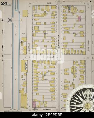 Image 24 of Sanborn Fire Insurance Map from Syracuse, Onondaga County, New York. 1892 Vol. 1. 78 Sheet(s). Bound, America, street map with a Nineteenth Century compass Stock Photo