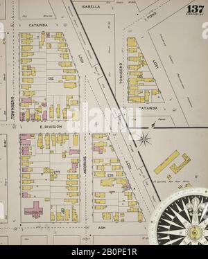 Image 37 of Sanborn Fire Insurance Map from Syracuse, Onondaga County, New York. 1892 Vol. 2. 88 Sheet(s). Bound, America, street map with a Nineteenth Century compass Stock Photo