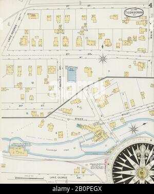 Image 4 of Sanborn Fire Insurance Map from Ticonderoga, Essex County, New York. Jul 1895. 4 Sheet(s), America, street map with a Nineteenth Century compass Stock Photo