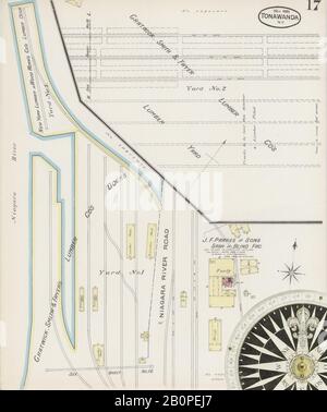 Image 17 of Sanborn Fire Insurance Map from Tonawanda, Erie County, New York. Mar 1886. 20 Sheet(s), America, street map with a Nineteenth Century compass Stock Photo