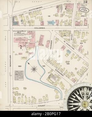 Image 12 of Sanborn Fire Insurance Map from Utica, Oneida County, New York. Apr 1884. 20 Sheet(s), America, street map with a Nineteenth Century compass Stock Photo