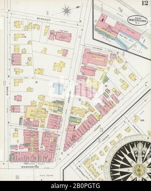 Image 12 of Sanborn Fire Insurance Map from Watertown, Jefferson County, New York. Nov 1895. 34 Sheet(s), America, street map with a Nineteenth Century compass Stock Photo