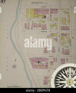 Image 38 of Sanborn Fire Insurance Map from Allegheny, Allegheny County, Pennsylvania. 1893. 125 Sheet(s). Bound, America, street map with a Nineteenth Century compass Stock Photo