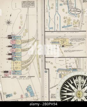 Image 18 of Sanborn Fire Insurance Map from Allentown, Lehigh County, Pennsylvania. Mar 1885. 25 Sheet(s), America, street map with a Nineteenth Century compass Stock Photo