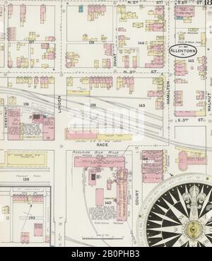 Image 18 of Sanborn Fire Insurance Map from Allentown, Lehigh County, Pennsylvania. Oct 1891. 32 Sheet(s), America, street map with a Nineteenth Century compass Stock Photo