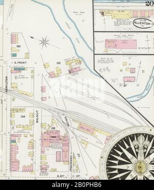 Image 20 of Sanborn Fire Insurance Map from Allentown, Lehigh County, Pennsylvania. Oct 1891. 32 Sheet(s), America, street map with a Nineteenth Century compass Stock Photo