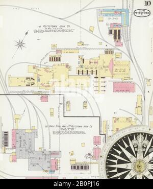 Image 10 of Sanborn Fire Insurance Map from Pottstown, Montgomery County, Pennsylvania. Jul 1896. 14 Sheet(s), America, street map with a Nineteenth Century compass Stock Photo