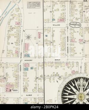 Image 13 of Sanborn Fire Insurance Map from Scranton, Lackawanna County, Pennsylvania. Apr 1884. 18 Sheet(s), America, street map with a Nineteenth Century compass Stock Photo