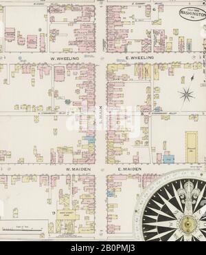 Image 3 of Sanborn Fire Insurance Map from Washington, Washington County, Pennsylvania. Jul 1886. 4 Sheet(s), America, street map with a Nineteenth Century compass Stock Photo