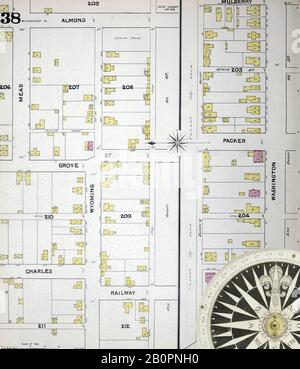 Image 38 of Sanborn Fire Insurance Map from Williamsport, Lycoming County, Pennsylvania. 1891. 56 Sheet(s). Bound, America, street map with a Nineteenth Century compass Stock Photo