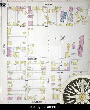 Image 40 of Sanborn Fire Insurance Map from Williamsport, Lycoming County, Pennsylvania. 1891. 56 Sheet(s). Bound, America, street map with a Nineteenth Century compass Stock Photo