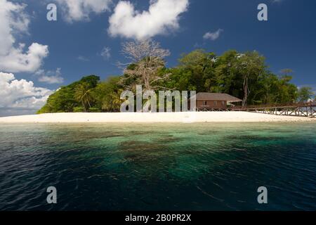 White sand beach of Sipadan Island, Sabah, Malaysia, Celebes Sea Stock Photo
